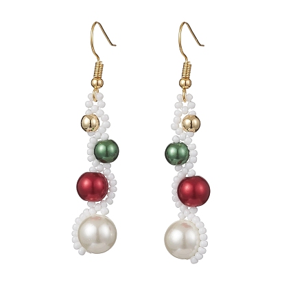 Серьги-подвески из круглого и мелкого жемчуга, окрашенного в технике запекания, круглые