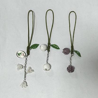 3 Correas para móviles hechas a mano con flores acrílicas y lampwork