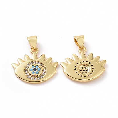 Brass Micro Pave Cubic Zirconia Pendants, Cadmium Free & Lead Free, Evil Eye Charm