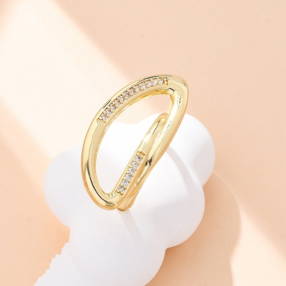 Латунные кольца-манжеты с микропаве и прозрачным цирконием для женщин, овальные, стойки покрытие, без кадмия и без свинца, прочное покрытие
