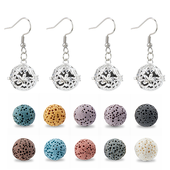 304 из нержавеющей стали серьга, с латунными подвесками и натуральным лавовым камнем