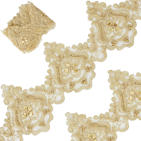 3 mètres de ruban de fleurs brodé en polyester, avec strass, pour la couture de vêtements