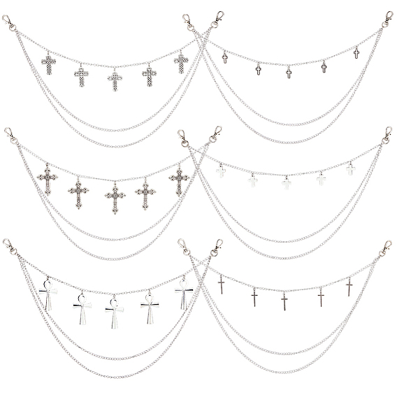 6 шт. 6 стили сплав крест подвеска 304 нержавеющая сталь 3 многослойные цепи для джинсов брюки