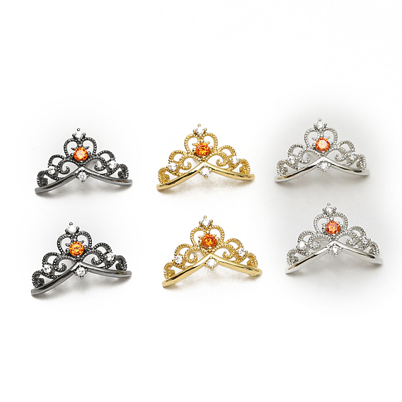 Brass Pave Clear & Dark Orange Cubic Zirconia Head Pins, for Ghost Witch Baroque Pearl Making, Crown