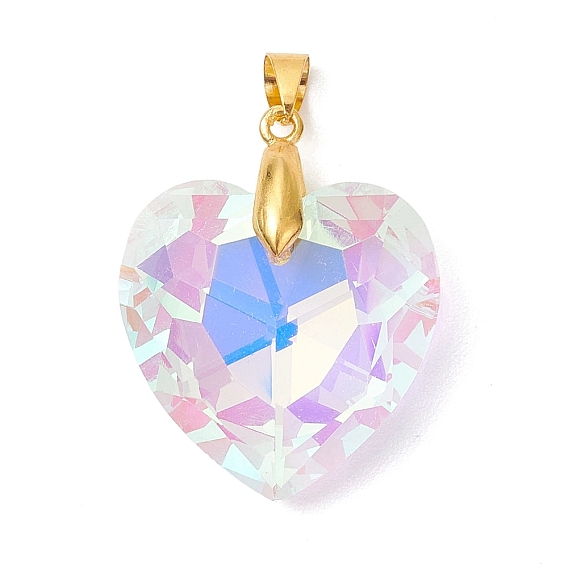 Стеклянные подвески, шарма сердца, с латунным прижимных поручительств, золотые, граненые
