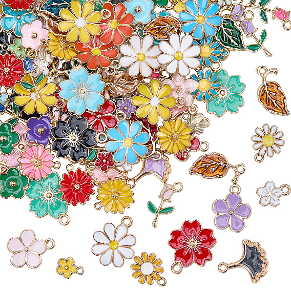 120 шт 12 стили подвески из сплава эмали, подвеска цветок/лист