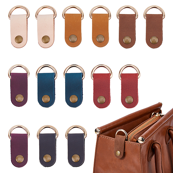 14 pièces 7 styles pendentifs ovales en cuir de vachette, avec des anneaux de fer