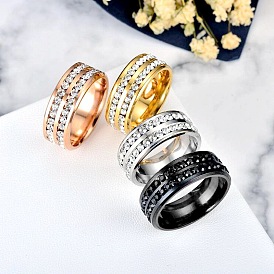 Titanium Steel Double Row Diamond Ring Fashion Stainless Steel Diamond Couple Ring Female Jewelry