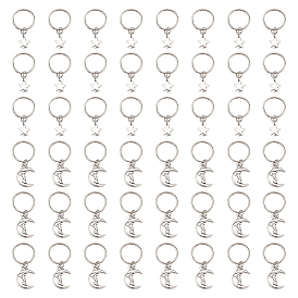 24шт 2 стили сплав дреды бусины, плетение подвески для волос украшения зажимы, с кольца прыжок железа, звезда и луна