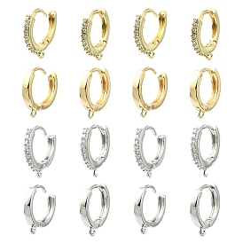 16шт. 4 стили латунные микропаве прозрачные кубические цирконии фурнитура для сережек-колец Huggie, долговечный, плоско-круглые