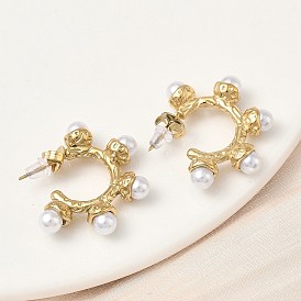 304 Серьги-гвоздики из нержавеющей стали с искусственным жемчугом в форме буквы С, ионное покрытие (ip)