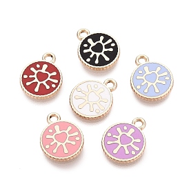 Alloy Enamel Pendants, Rack Plating, Flat Round & Heart Charms, Golden