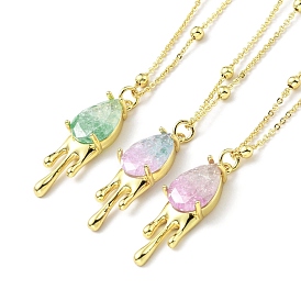 Collar con colgante de lágrima de cristal sintético, joyas de latón chapado en oro para mujer.