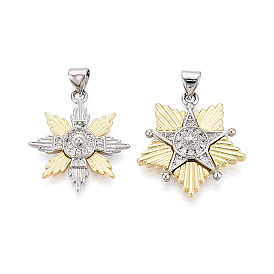 Латунные микропаве прозрачные подвески с фианитом, прелести снежинки