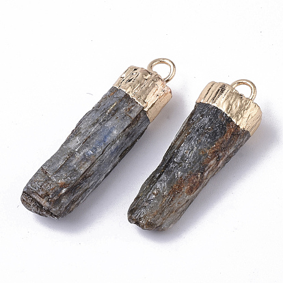 Top Golden Plated Natural Kyanite Pendants, for DIY Jewelry Making, with Golden Tone Iron Loops, Nuggets