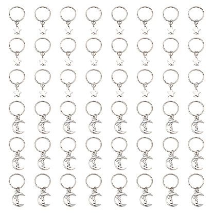 24шт 2 стили сплав дреды бусины, плетение подвески для волос украшения зажимы, с кольца прыжок железа, звезда и луна