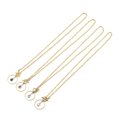Collares pendientes de cristal transparente en forma de lágrima, con corchetes de la palanca de aleación, cadenas de sujetapapeles de latón y anillos de unión, dorado