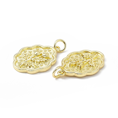 Rack Plating Brass Pendants, Long-Lasting Plated, Lead Free & Cadmium Free, with Jump Ring, Flower Charm
