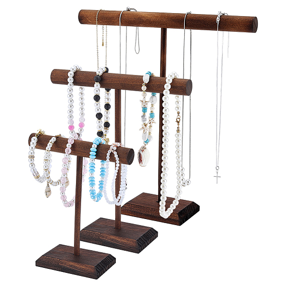 3 juegos 3 estilos organizadores de pulseras de madera con barra en T soportes de exhibición