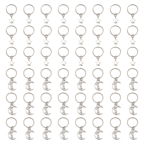 24шт 2 стили сплав дреды бусины, плетение подвески для волос украшения зажимы, с кольца прыжок железа, звезда и луна