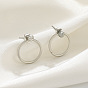 Minimalist Metal Hoop Earrings with Copper Beads - Unisex Circle Studs