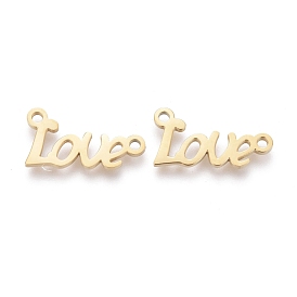 Ion Plating(IP) 304 Stainless Steel Charms, Laser Cut, Word Love