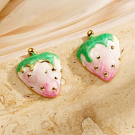 Strawberry Enamel Stud Earrings, 304 Stainless Steel Jewely for Women