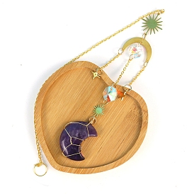 Gemstone Moon Sun Catcher Hanging Ornaments, with Brass Star & Sun, for Home, Garden Decoration