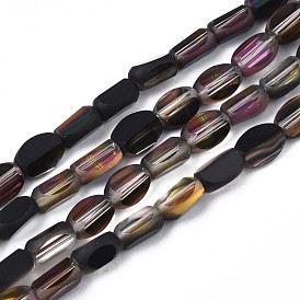 Electroplate Glass Beads Strands, Faceted, Half Plated, Cuboid