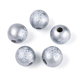 Рождественские деревянные бусины сима, окрашенные распылением, круглый с рисунком снежинки, печатные бисера