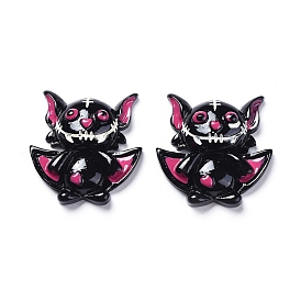 Halloween Theme Opaque Resin Cabochons, for Jewelry Making,  Cute Bat Devil, Flat Back