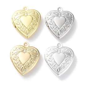 Rack Plating Brass Locket Pendants, Long-Lasting Plated, Lead Free & Cadmium Free, Heart