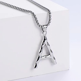 3Pcs Stainless Steel Textured Letter Pendant Box Chain Necklaces, Stainless Steel Color