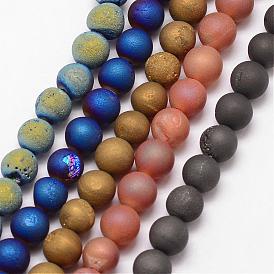 Electroplated Natural Agate Bead Strands, Round, Grade A