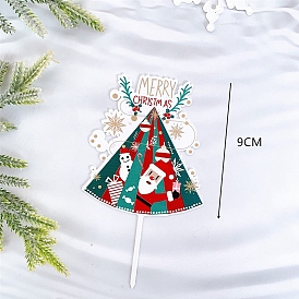 Christmas Tree Paper Cake Toppers, Cake Decoration Supplies, Santa Claus & Snowman with Word Merry Christmas