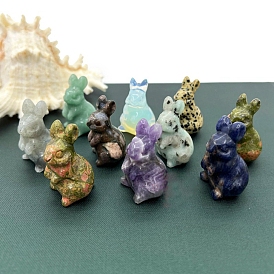 Gemstone Carved Rabbit Figurines, for Home Office Desktop Feng Shui Ornament