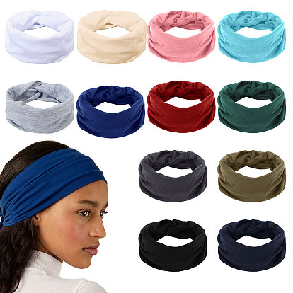 12Pcs 12 Colors Polyester Elastic Headbands, Hair Accessories for Women Girls