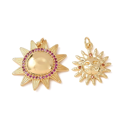Brass Micro Pave Cubic Zirconia Pendants, Sun Charms, Rack Plating, Long-Lasting Plated, Lead Free & Cadmium Free, Real 18K Gold Plated