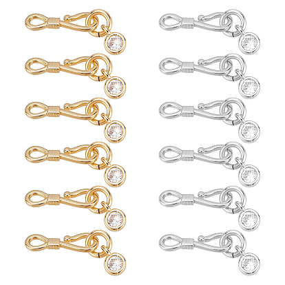 12 шт. 2 цвета латуни, микропаве, прозрачные кубические цирконии, застежки-крючки и S-образные крючки, плоско-круглые