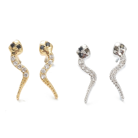 Серьги-гвоздики из латунного микро-паве, головастик