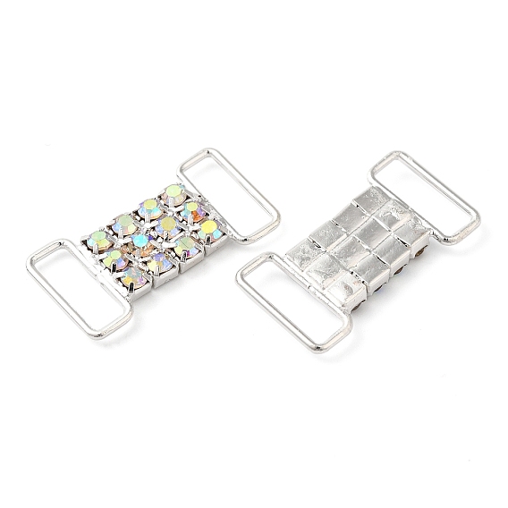 (Defective Closeout Sale: Uneven Back Plating) Brass Micro Pave Crystal AB Rhinestone Rectangle Connector Charms, for Shoes Decor