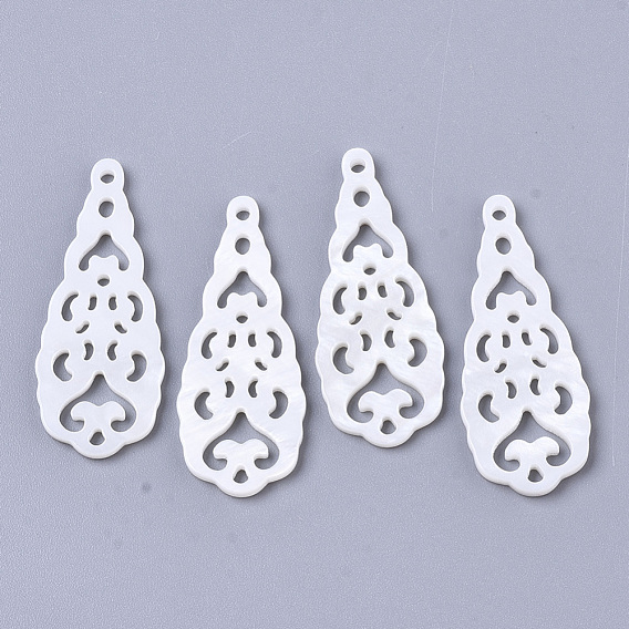 Natural Freshwater Shell Pendants, Hollow Teardrop