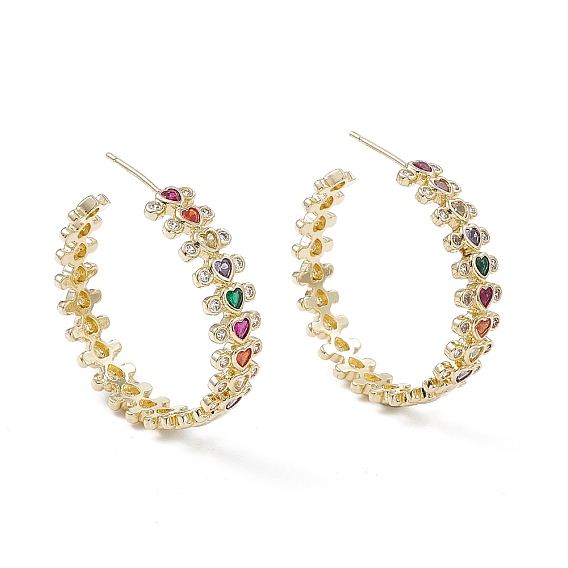 Серьги-гвоздики из латуни с реечным покрытием, микро паве красочные серьги с кубическим цирконием для женщин, кольцо с сердцем, без свинца и без кадмия