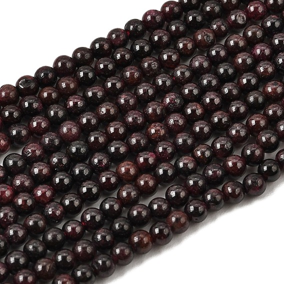Natural Garnet Bead Strands, Grade B, Round, 15.5 inch