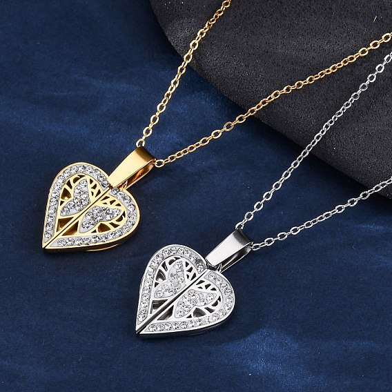 304 открывающиеся подвески из нержавеющей стали и полимерной глины со стразами для женщин, сердце с бабочкой, цвет нержавеющей стали