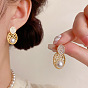 Овальные серьги-гвоздики из латуни с микропаве из кубического циркония для женщин, с имитацией жемчуга