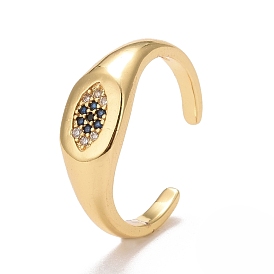 Green Rhinestones Evil Eye Open Cuff Ring, Brass Chunky Ring for Women