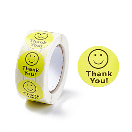 Paper Thank You Gift Sticker Rolls, Round Dot Decals, for DIY Scrapbooking, Craft, Smiling Face/Flower/Heart Pattern
