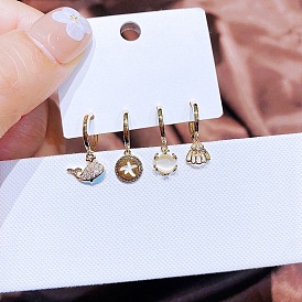 Adorable Dolphin, Starfish and Seashell Ear Studs Set with Micro-Inlaid Zircon for Kids