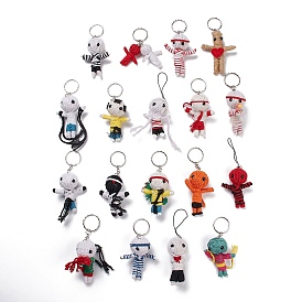Cotton Thread Keychain, with Foam and Iron Key Rings, Human